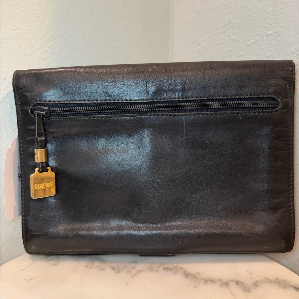 Loewe Black Leather Clutch/Wristlet with Gold Logo Tag - Picture 2 of 7